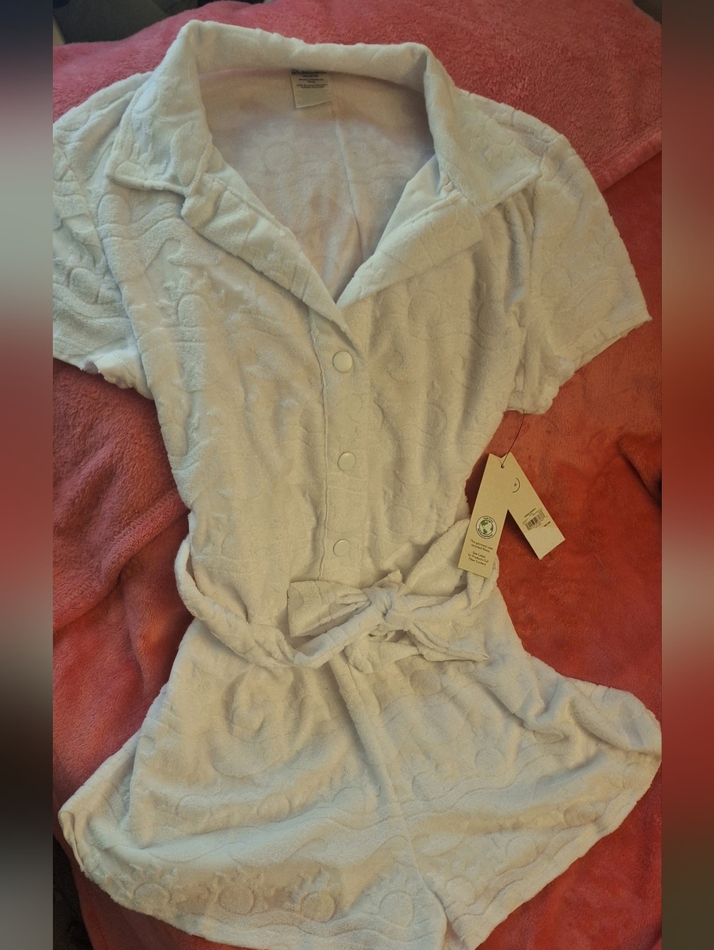 White Terry Cloth Swimsuit Cover~Up With Waist Tye